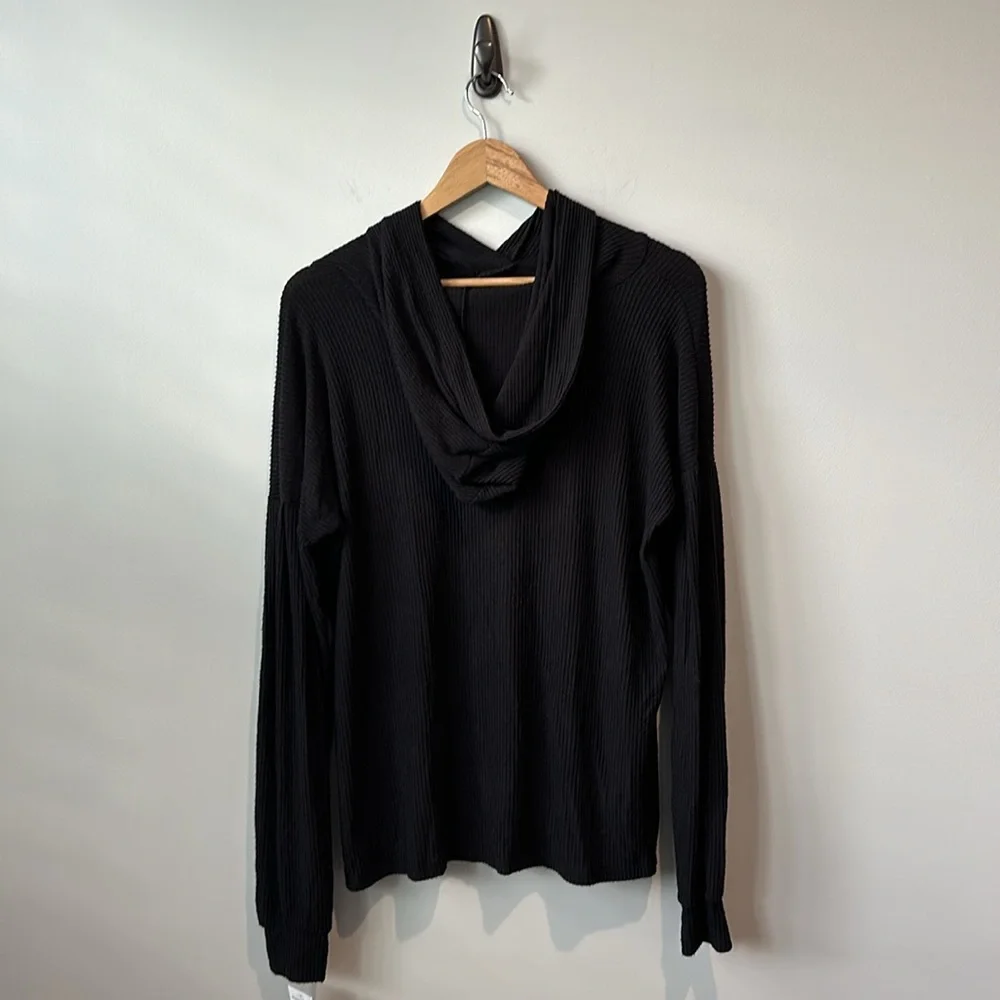 NWT PST by Project Social T Wren Small Rib Knit Soft Hoodie Top Blac Women's L - Picture 7 of 8